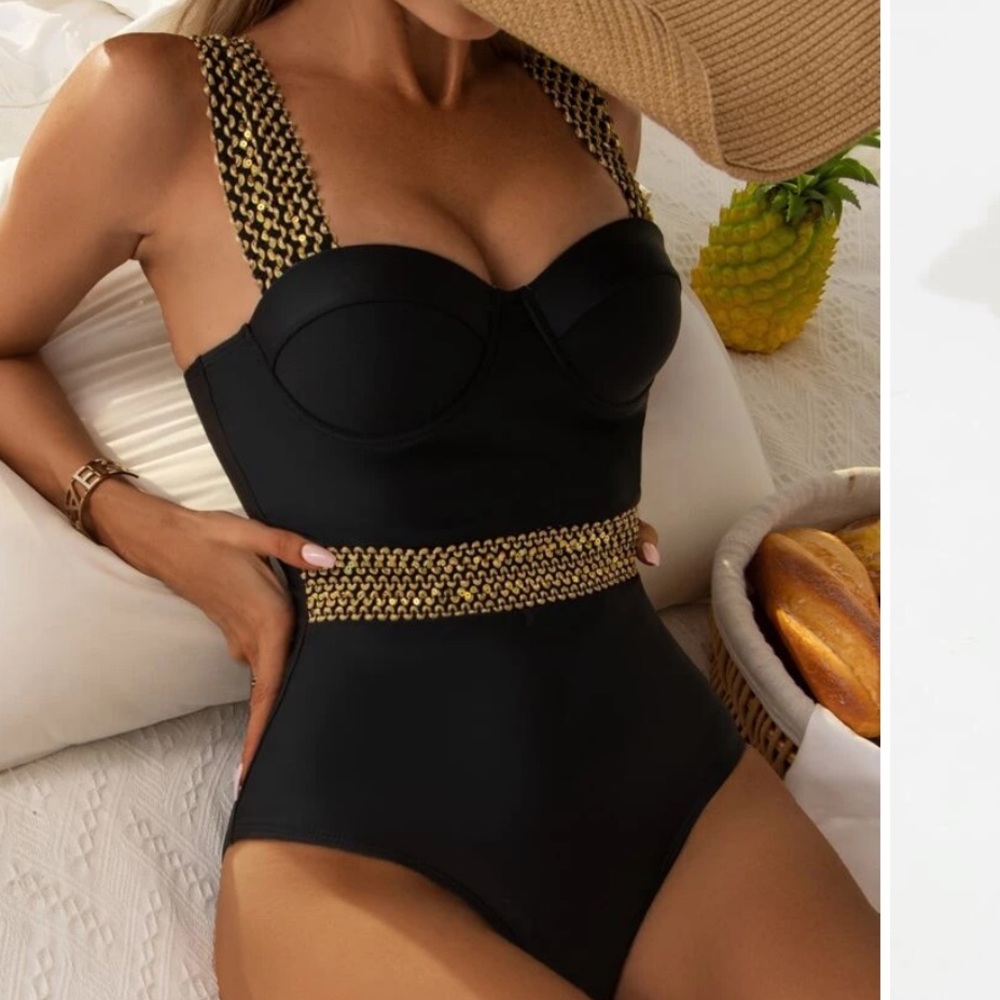 Contrast Trim Push Up One Piece Swimsuit
